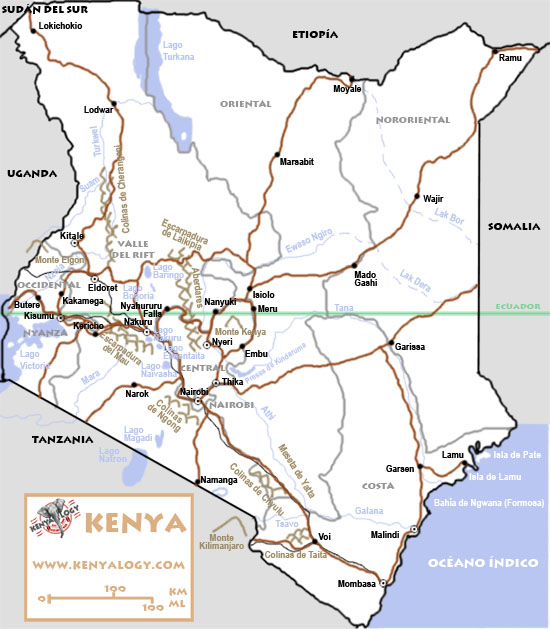 Kenya. Mapa por Javier Yanes/Kenyalogy.com