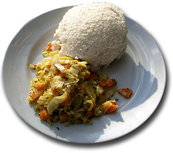 Ugali and cabbage. Modified from Mark Skipper/Wikipedia